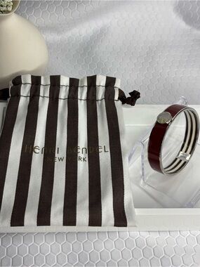 henri bendel Deep Burgundy Enamel Cuff with Silver Tone Accents